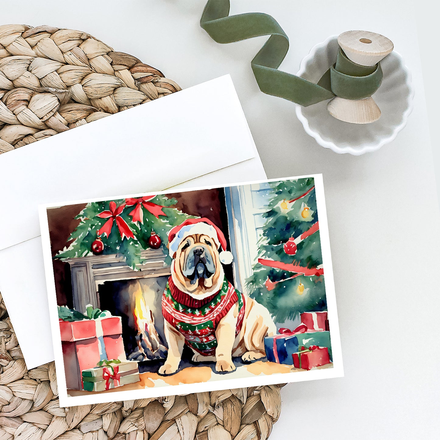 Shar Pei Cozy Christmas Greeting Cards Pack of 8