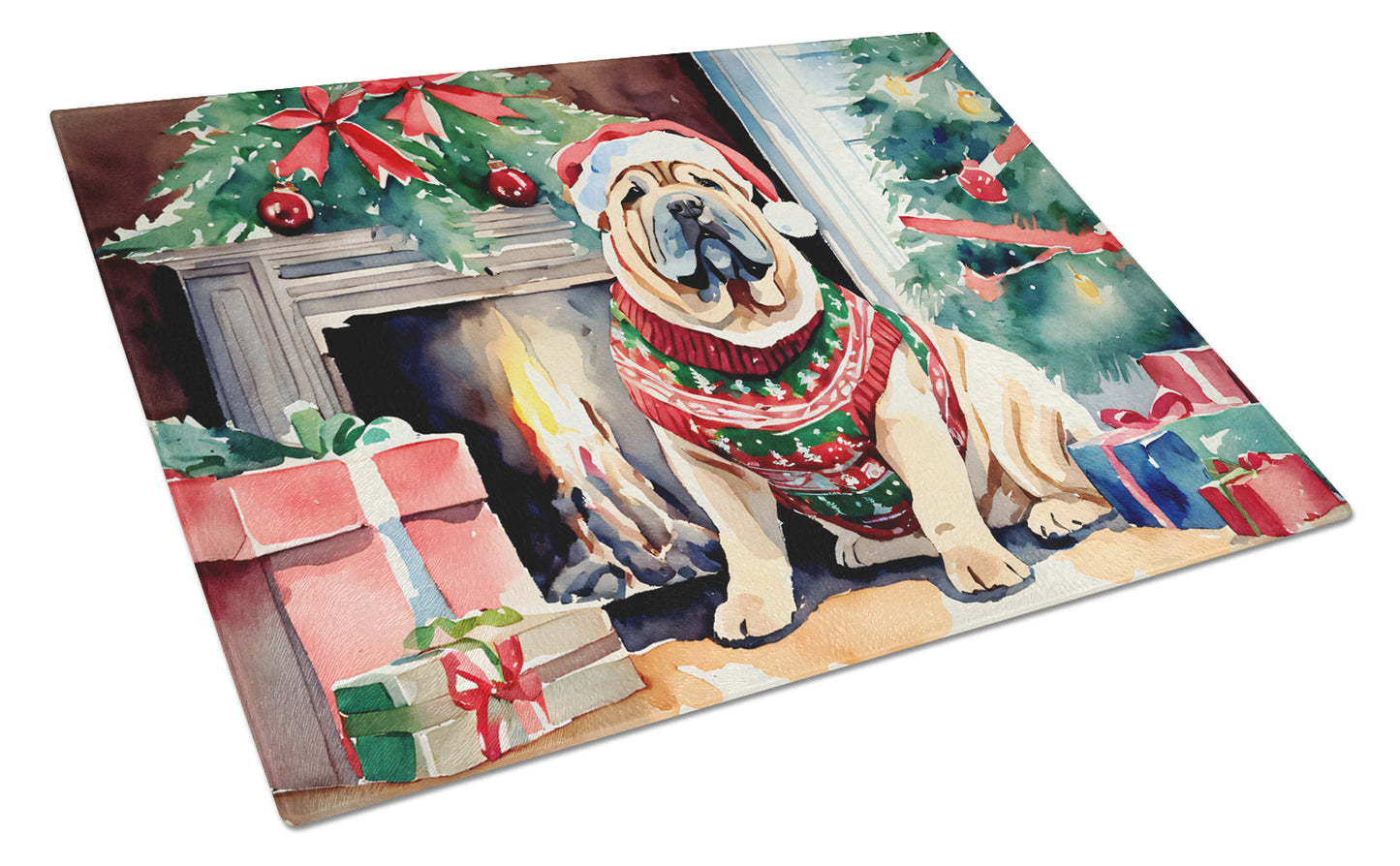 Buy this Shar Pei Cozy Christmas Glass Cutting Board