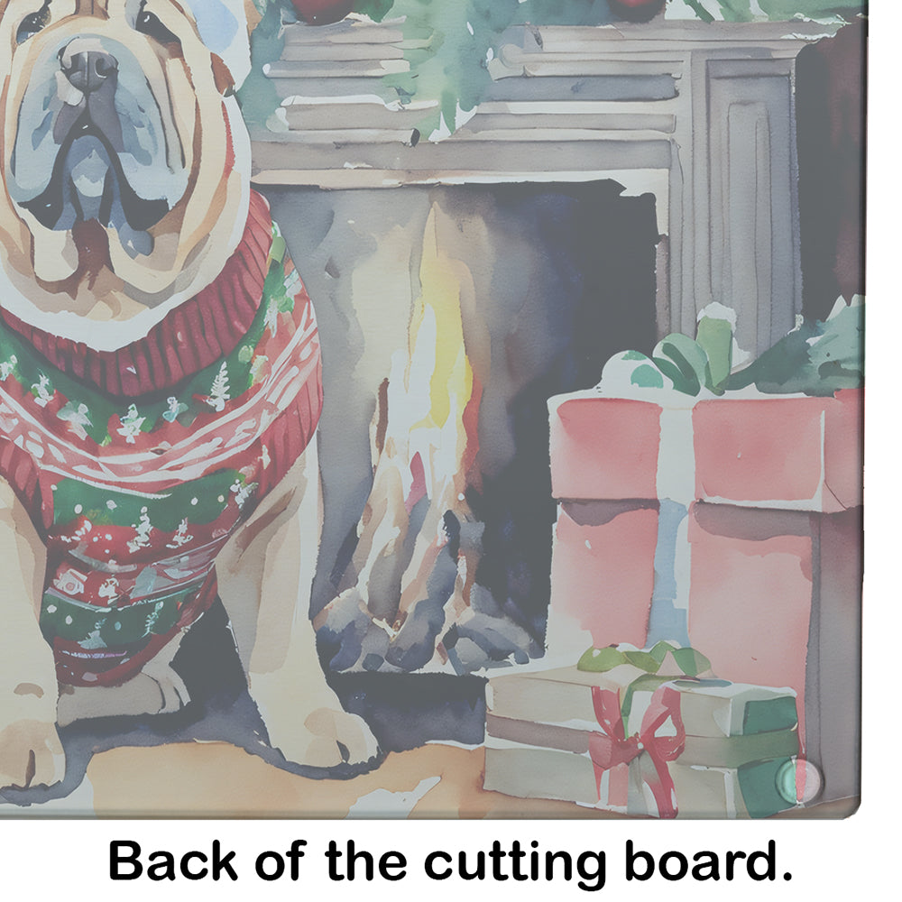 Shar Pei Cozy Christmas Glass Cutting Board