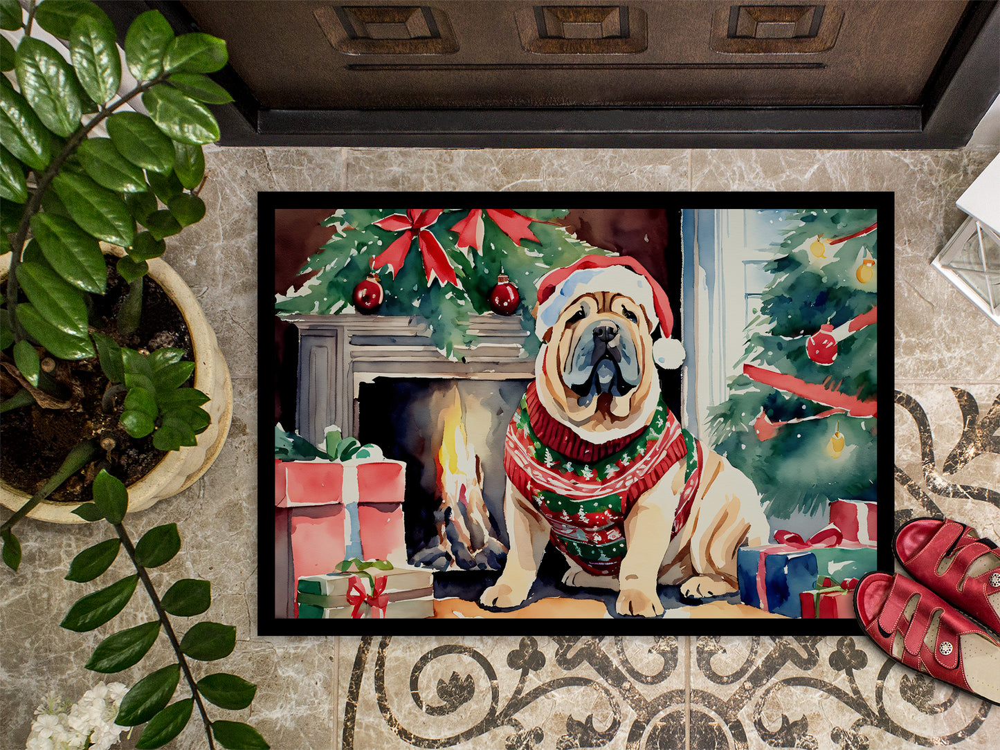 Shar Pei Cozy Christmas Doormat