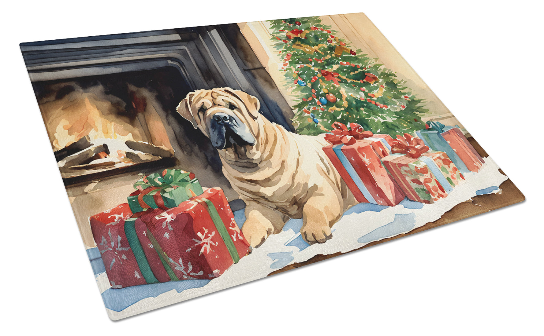 Buy this Shar Pei Cozy Christmas Glass Cutting Board