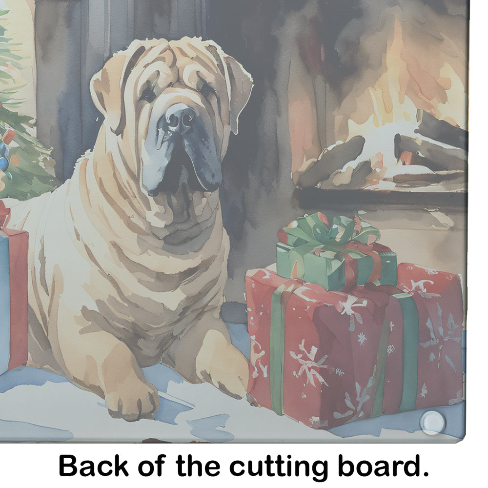 Shar Pei Cozy Christmas Glass Cutting Board