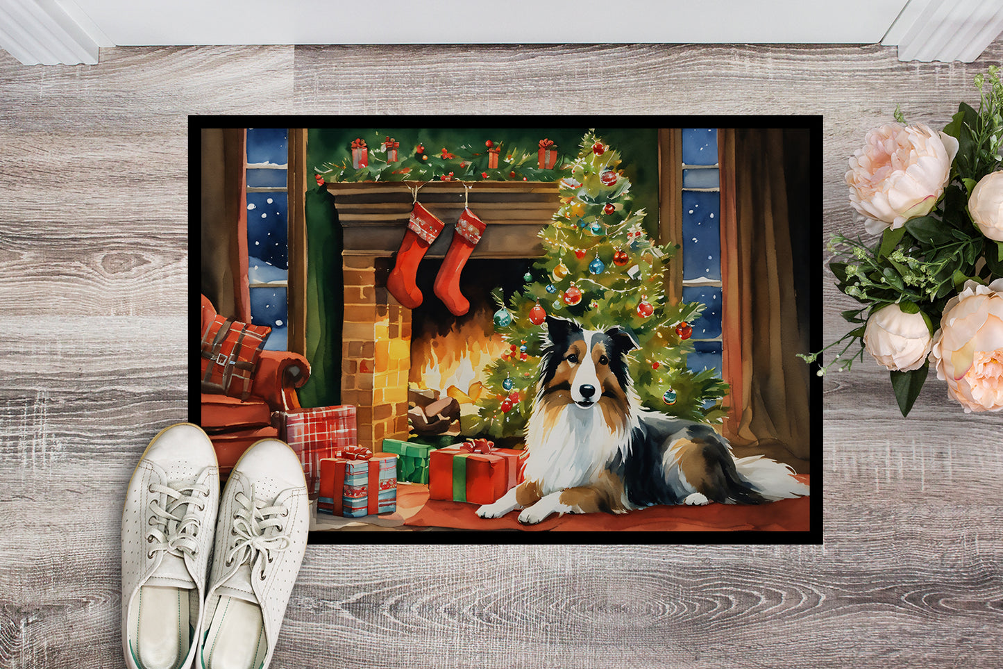 Sheltie Cozy Christmas Doormat