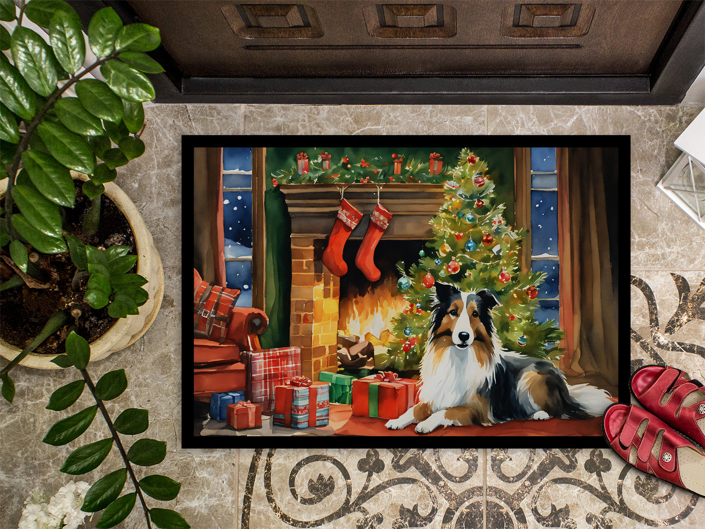 Sheltie Cozy Christmas Doormat