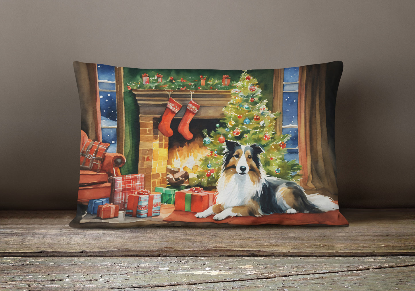 Sheltie Cozy Christmas Throw Pillow