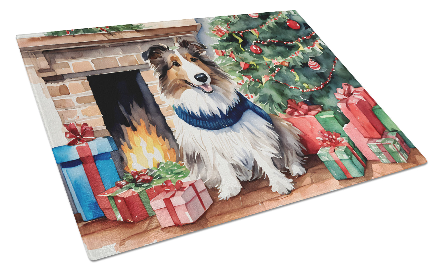 Buy this Sheltie Cozy Christmas Glass Cutting Board