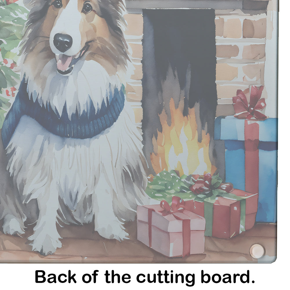 Sheltie Cozy Christmas Glass Cutting Board