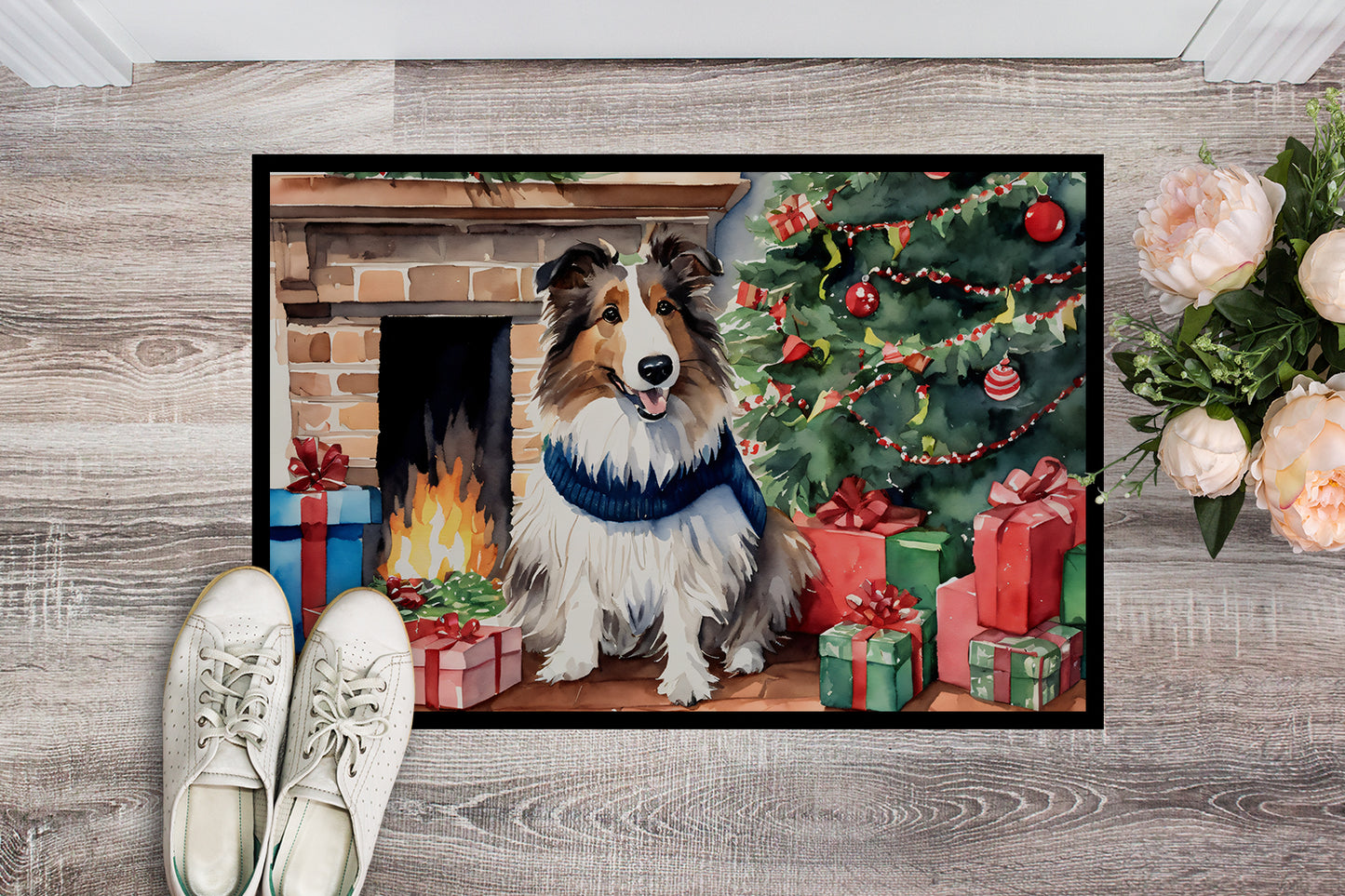 Sheltie Cozy Christmas Doormat