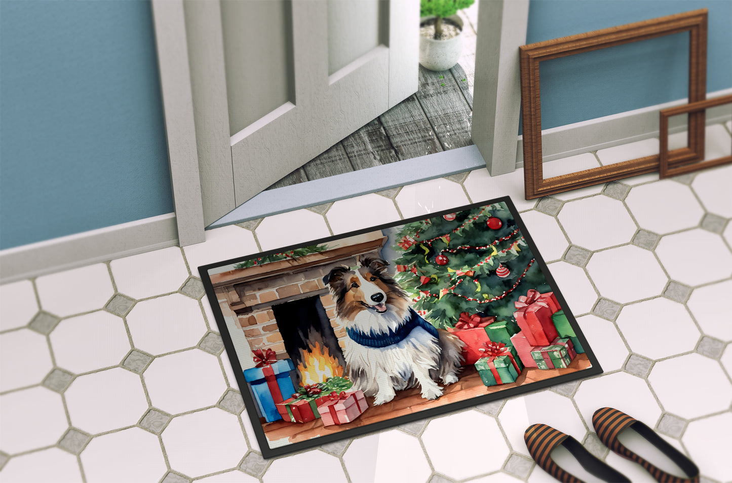 Sheltie Cozy Christmas Doormat