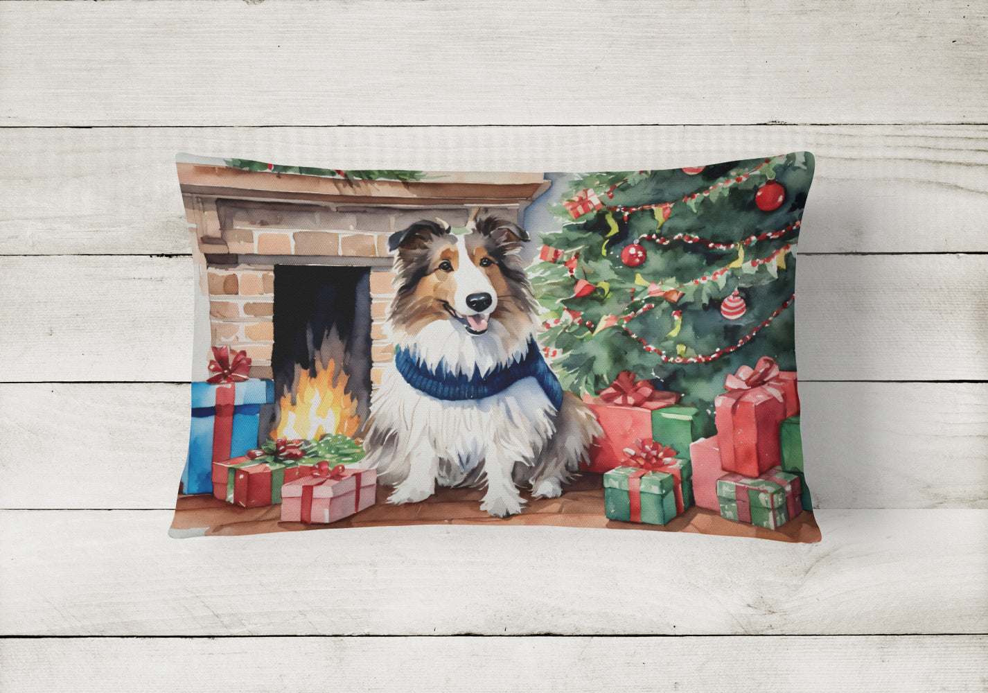 Sheltie Cozy Christmas Throw Pillow