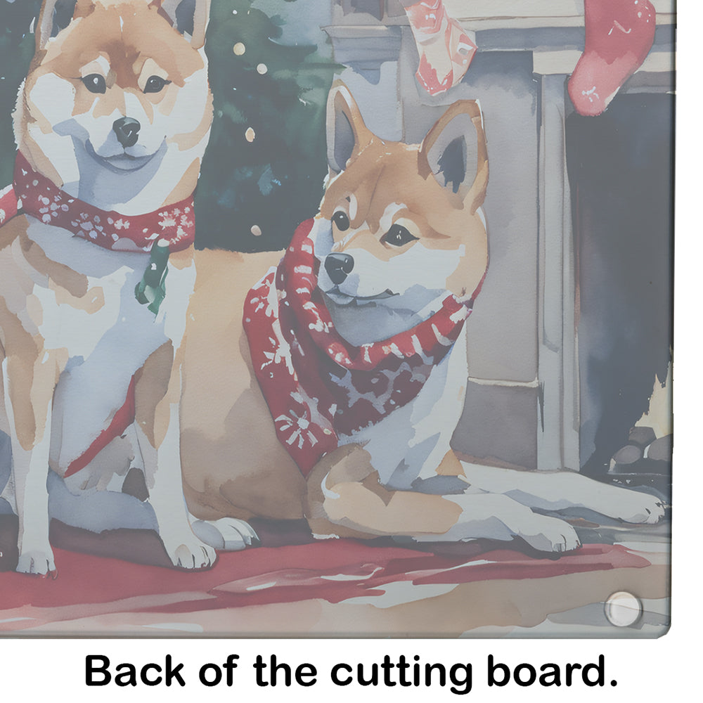 Shiba Inu Cozy Christmas Glass Cutting Board