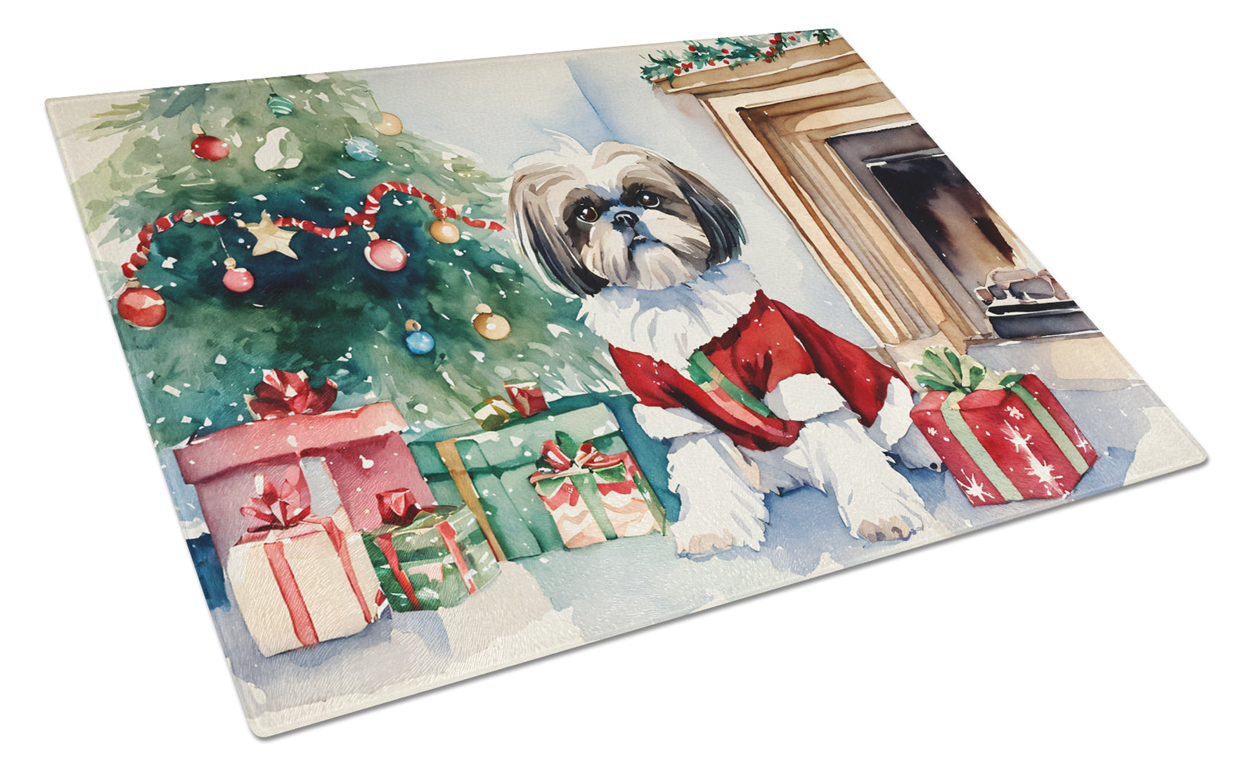 Buy this Shih Tzu Cozy Christmas Glass Cutting Board