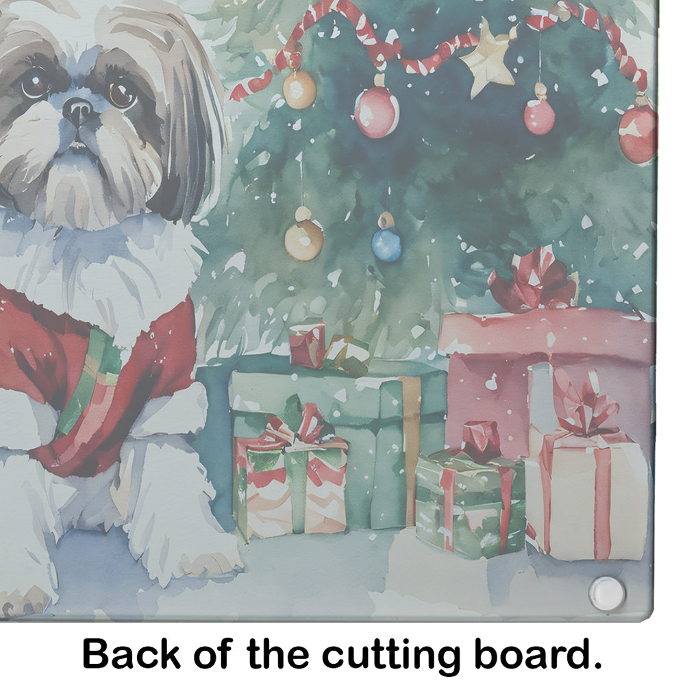 Shih Tzu Cozy Christmas Glass Cutting Board