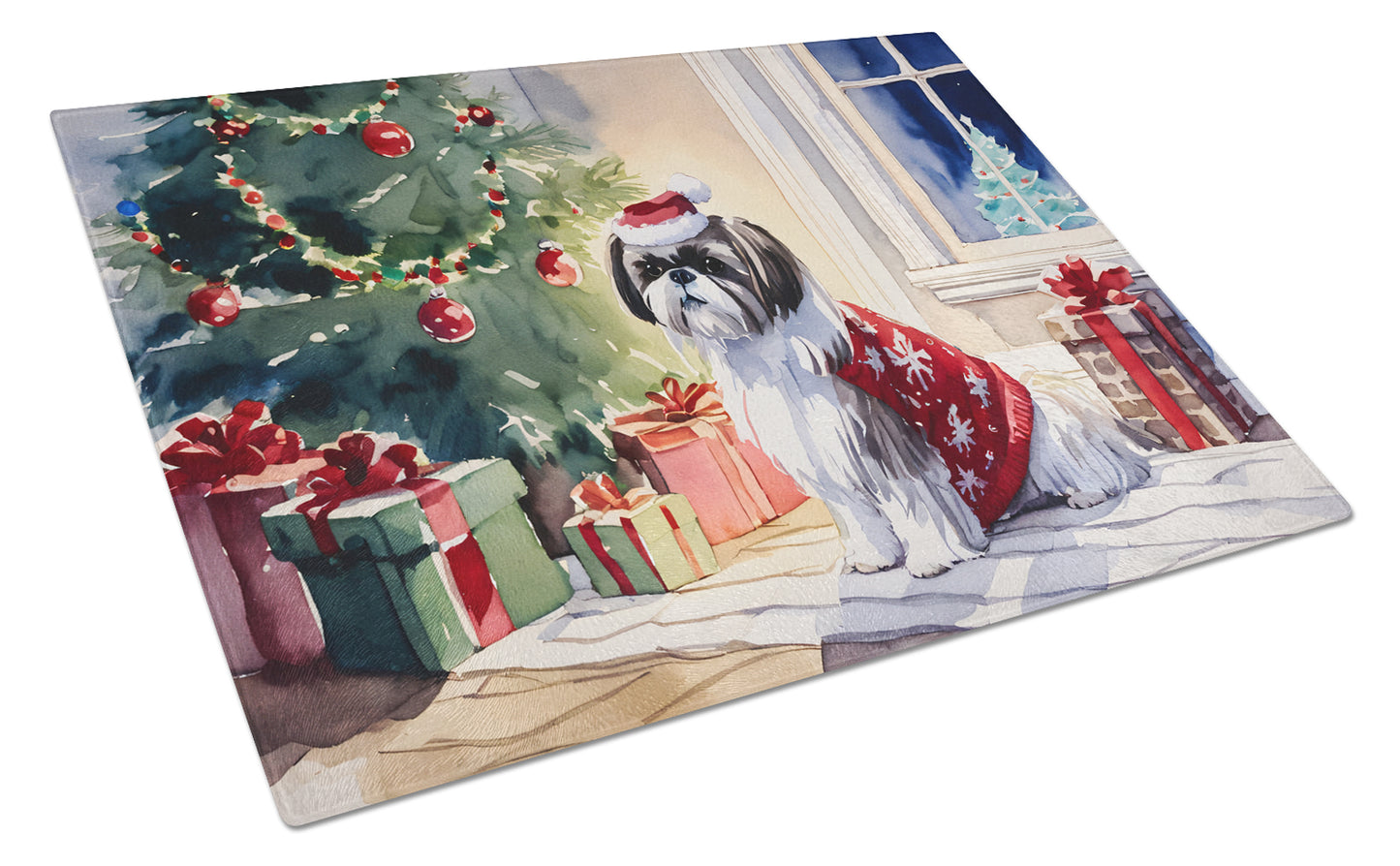 Buy this Shih Tzu Cozy Christmas Glass Cutting Board