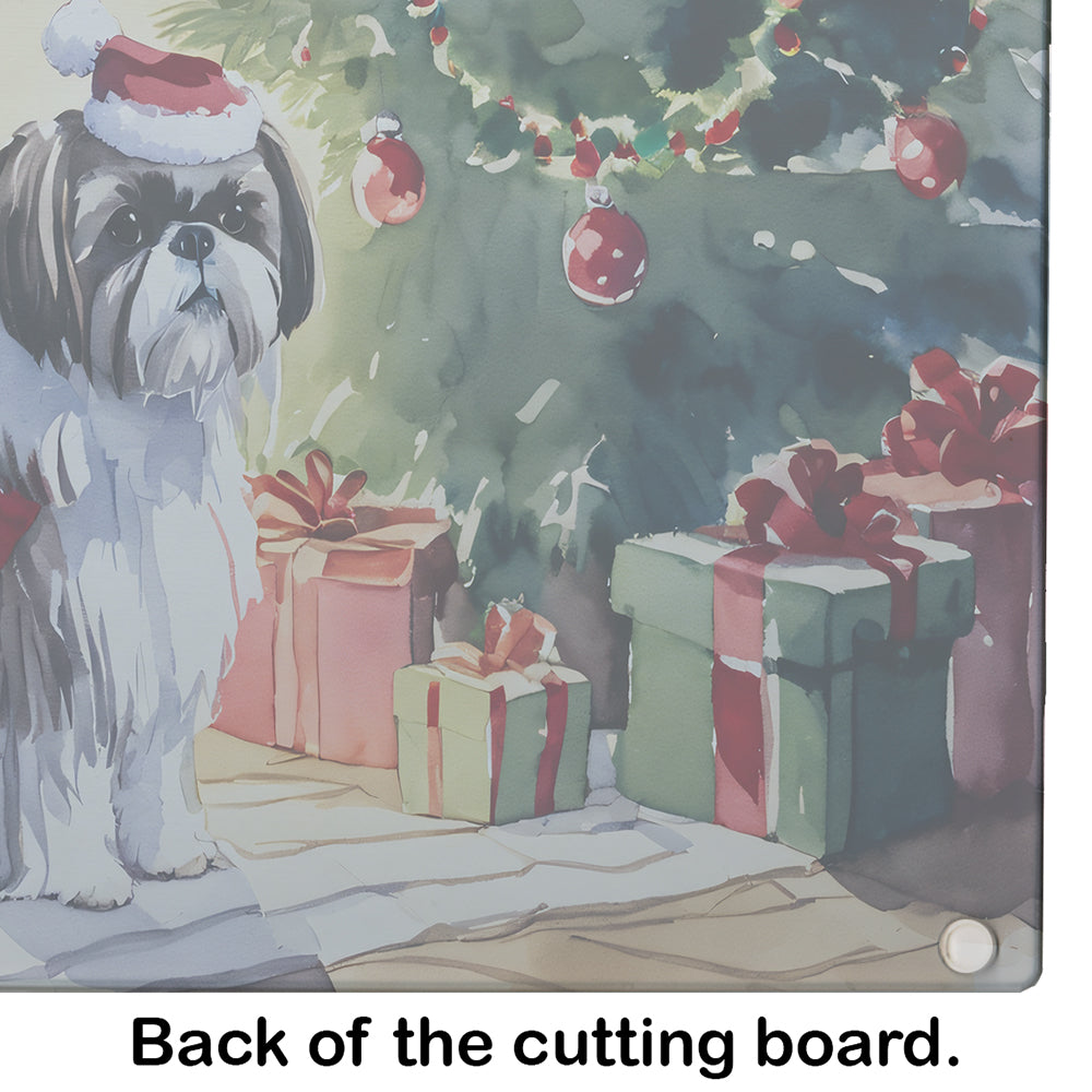 Shih Tzu Cozy Christmas Glass Cutting Board