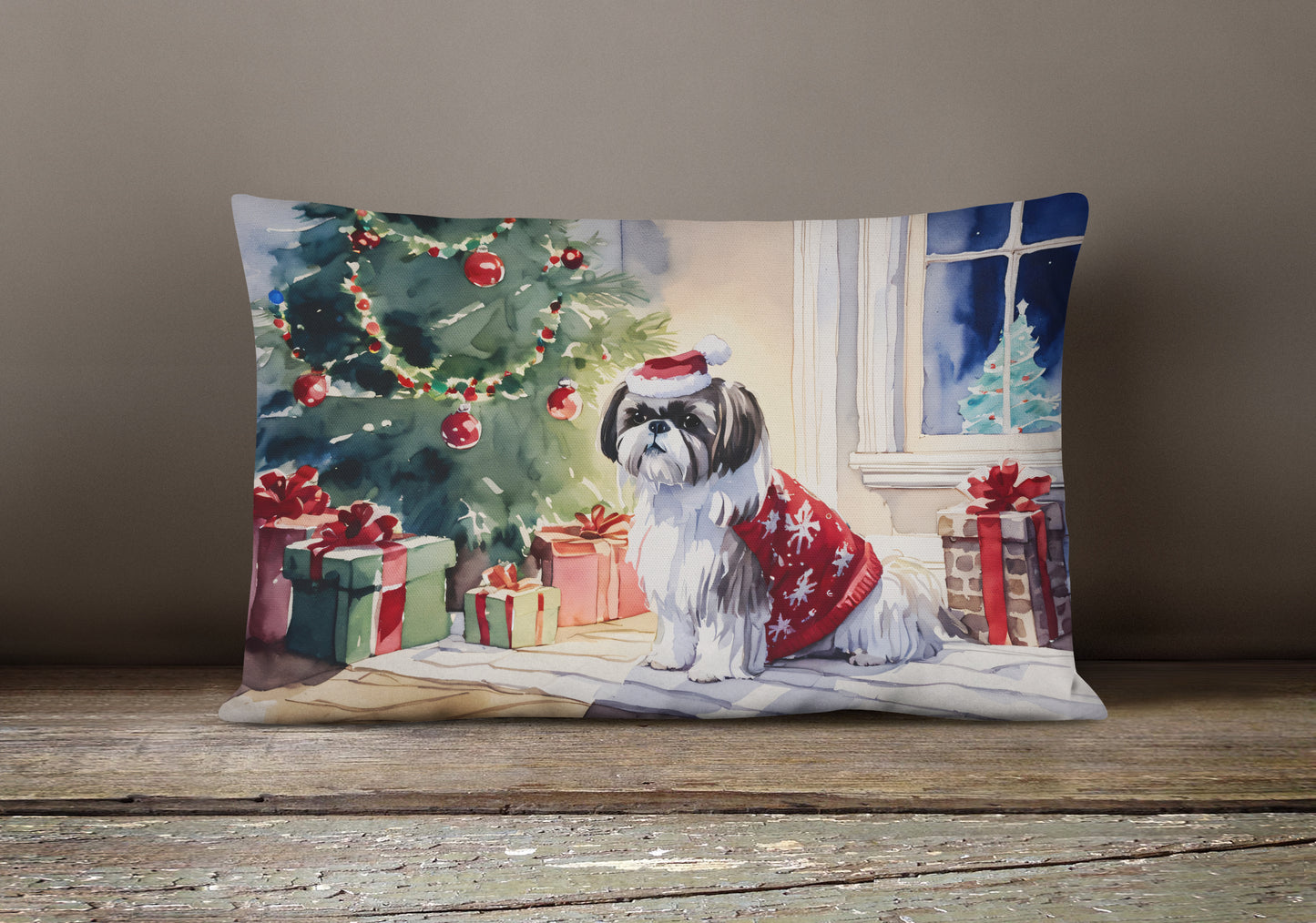 Shih Tzu Cozy Christmas Throw Pillow