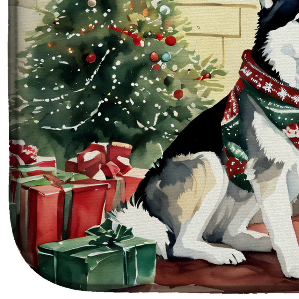 Siberian Husky Cozy Christmas Dish Drying Mat