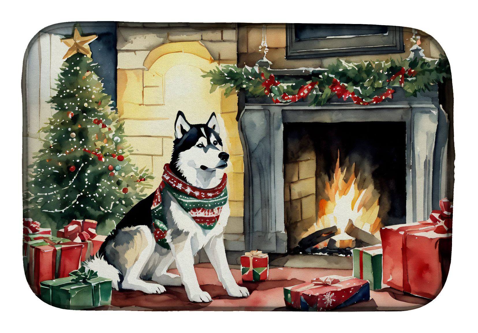 Buy this Siberian Husky Cozy Christmas Dish Drying Mat