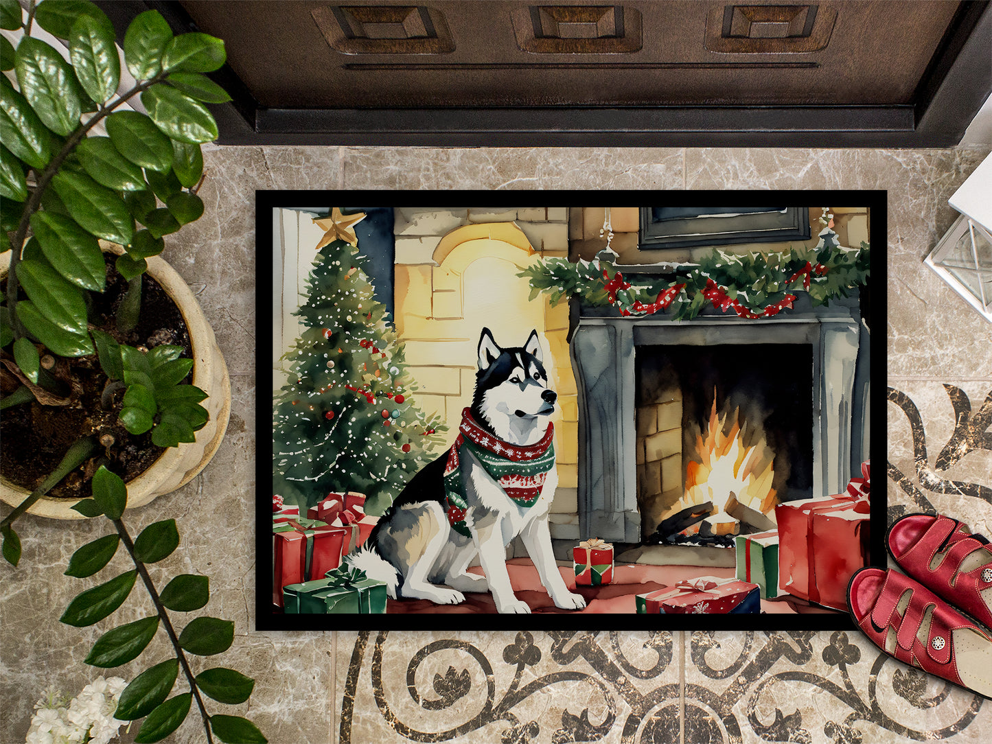 Siberian Husky Cozy Christmas Doormat