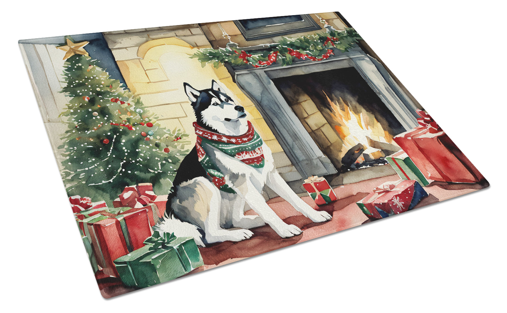 Buy this Siberian Husky Cozy Christmas Glass Cutting Board