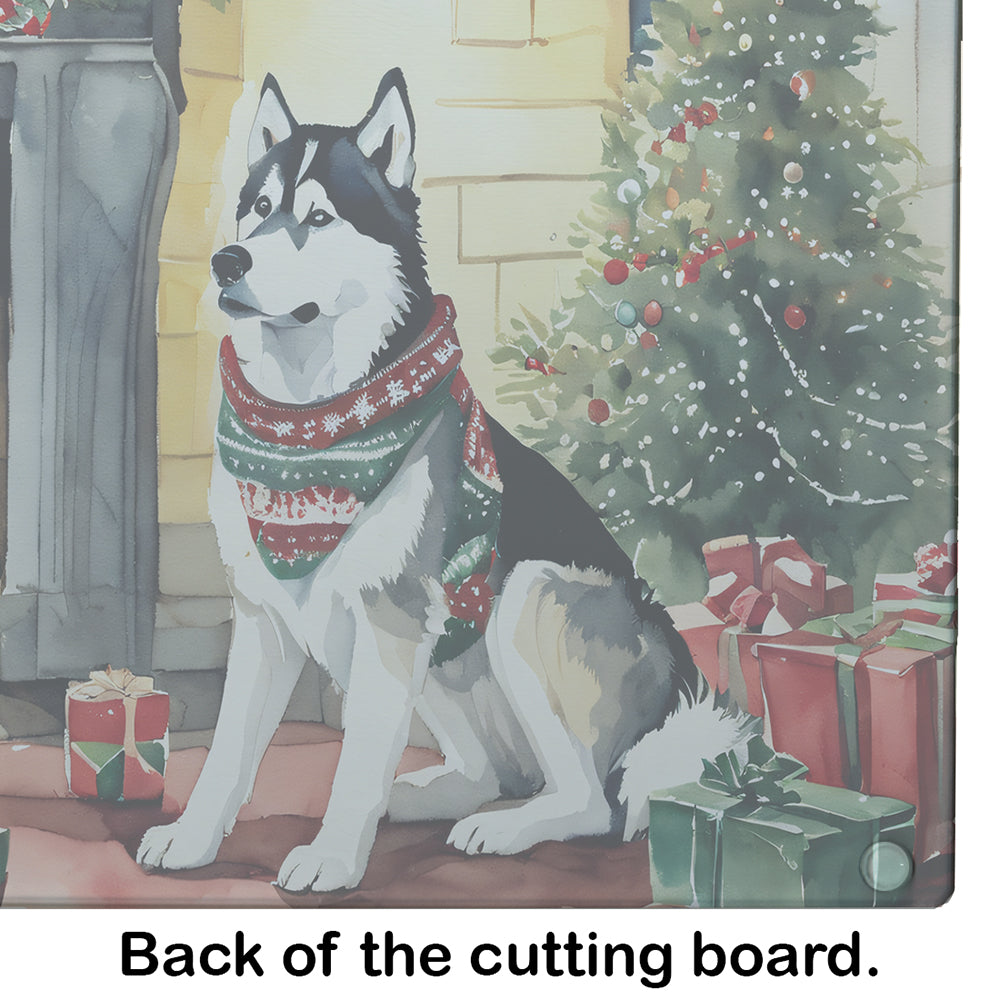 Siberian Husky Cozy Christmas Glass Cutting Board