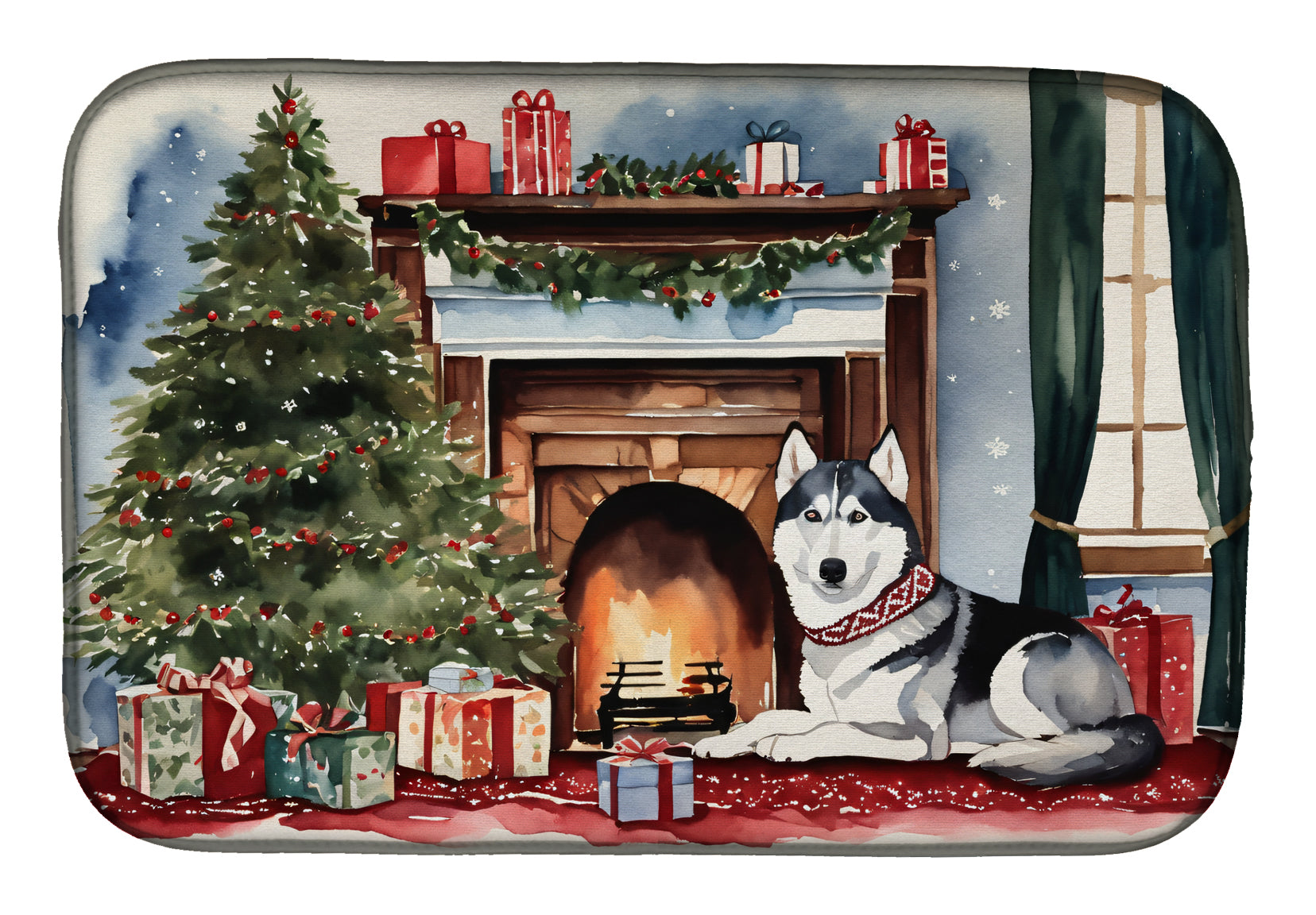 Buy this Siberian Husky Cozy Christmas Dish Drying Mat