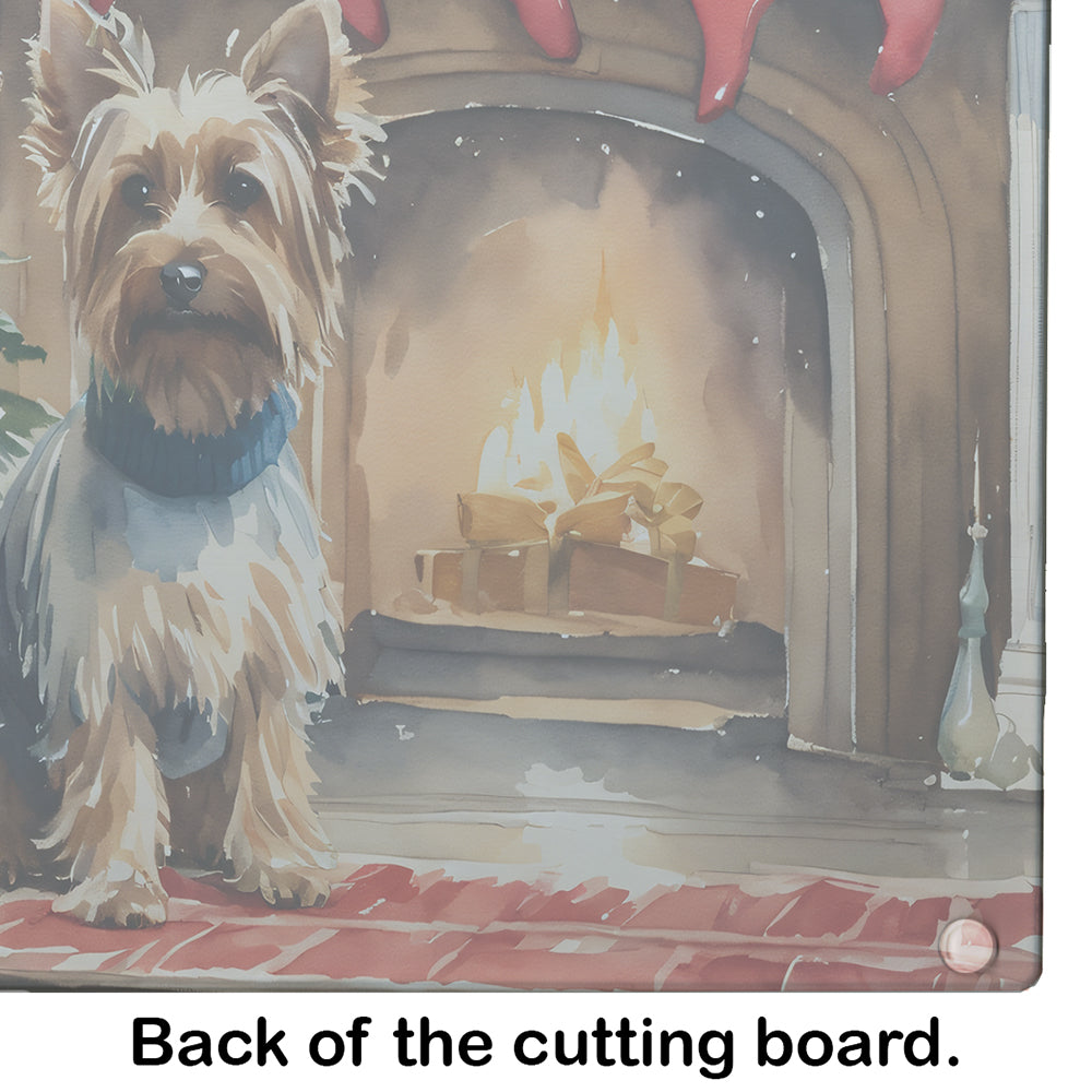 Silky Terrier Cozy Christmas Glass Cutting Board