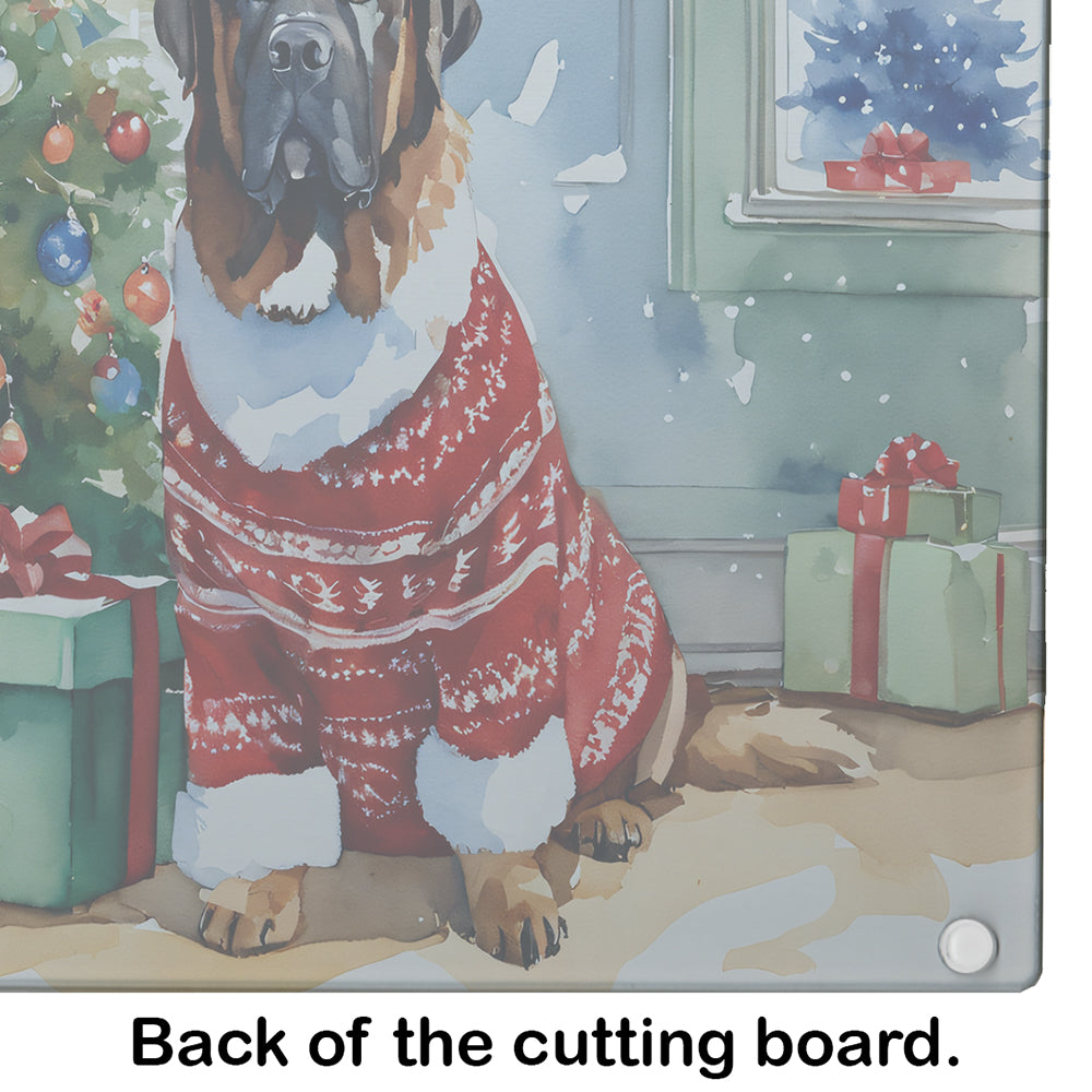 Tibetan Mastiff Cozy Christmas Glass Cutting Board