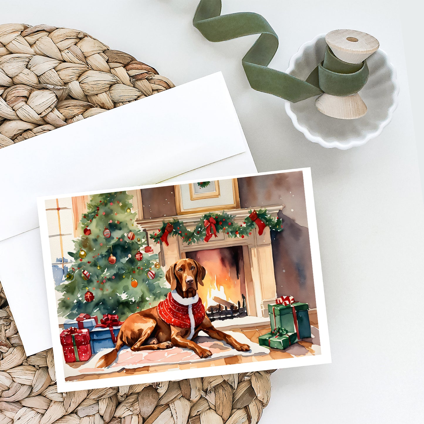 Vizsla Cozy Christmas Greeting Cards Pack of 8