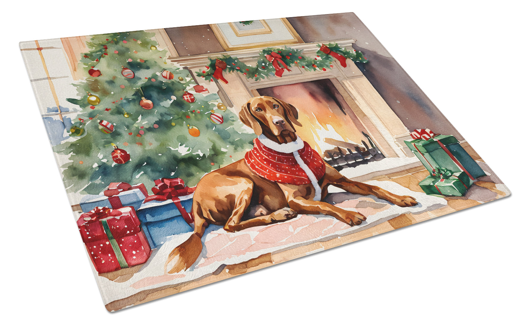 Buy this Vizsla Cozy Christmas Glass Cutting Board