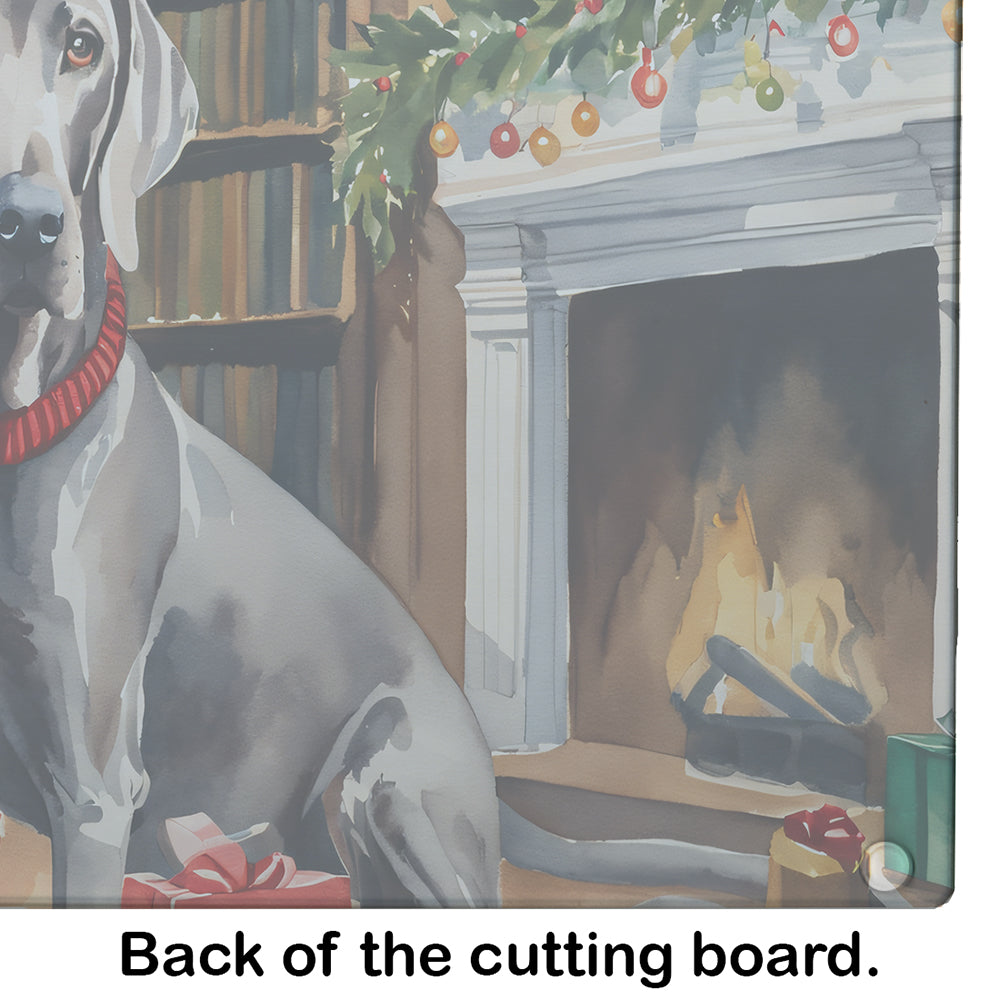 Weimaraner Cozy Christmas Glass Cutting Board