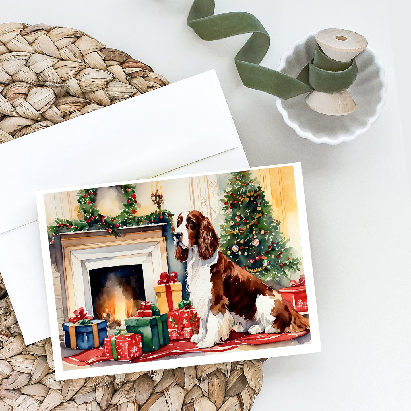 Welsh Springer Spaniel Cozy Christmas Greeting Cards Pack of 8