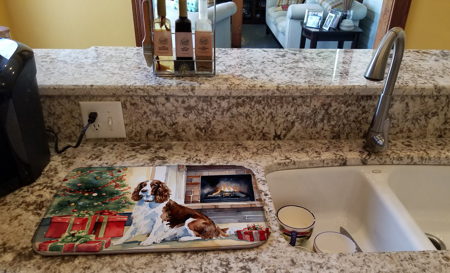 Welsh Springer Spaniel Cozy Christmas Dish Drying Mat