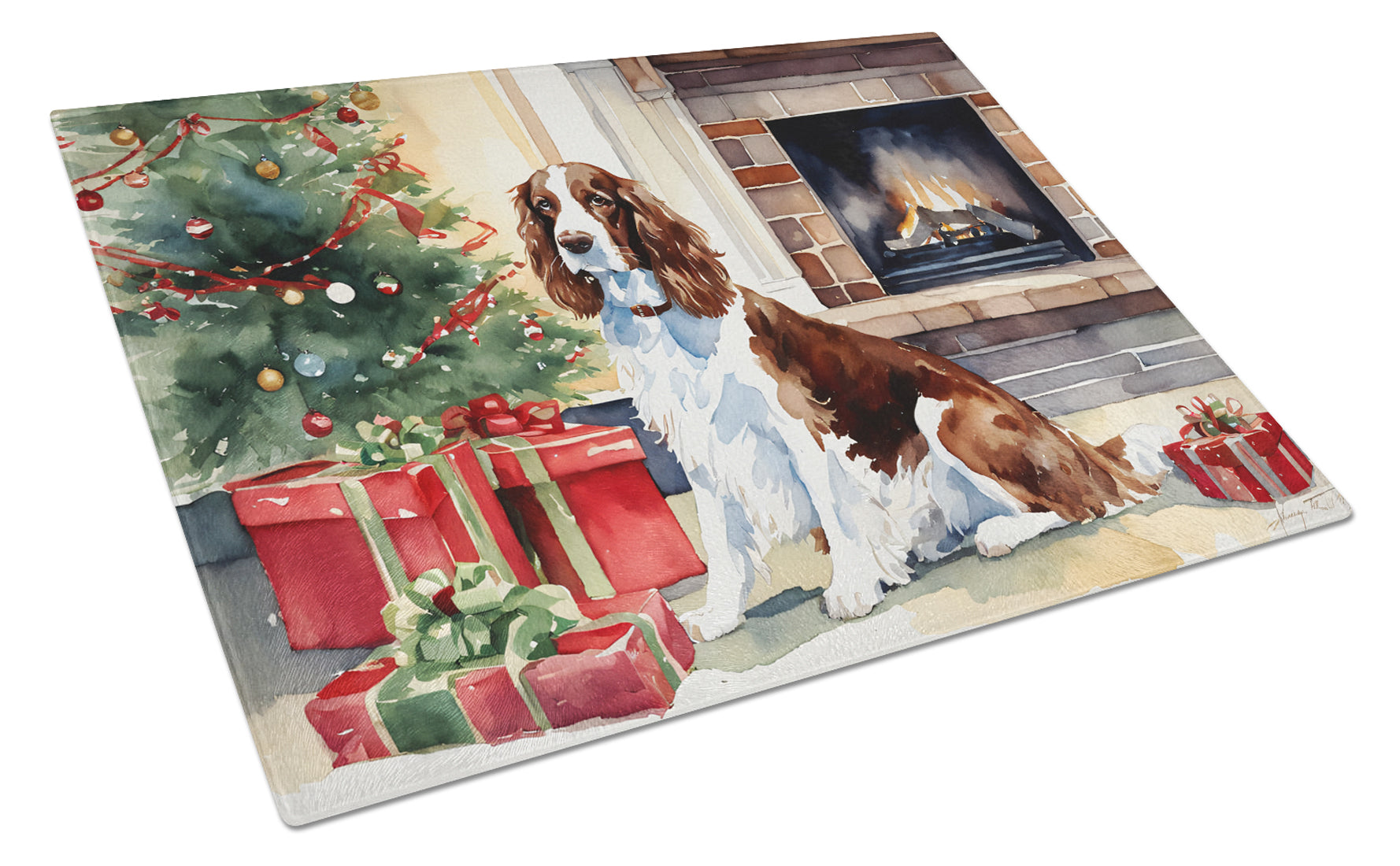 Buy this Welsh Springer Spaniel Cozy Christmas Glass Cutting Board