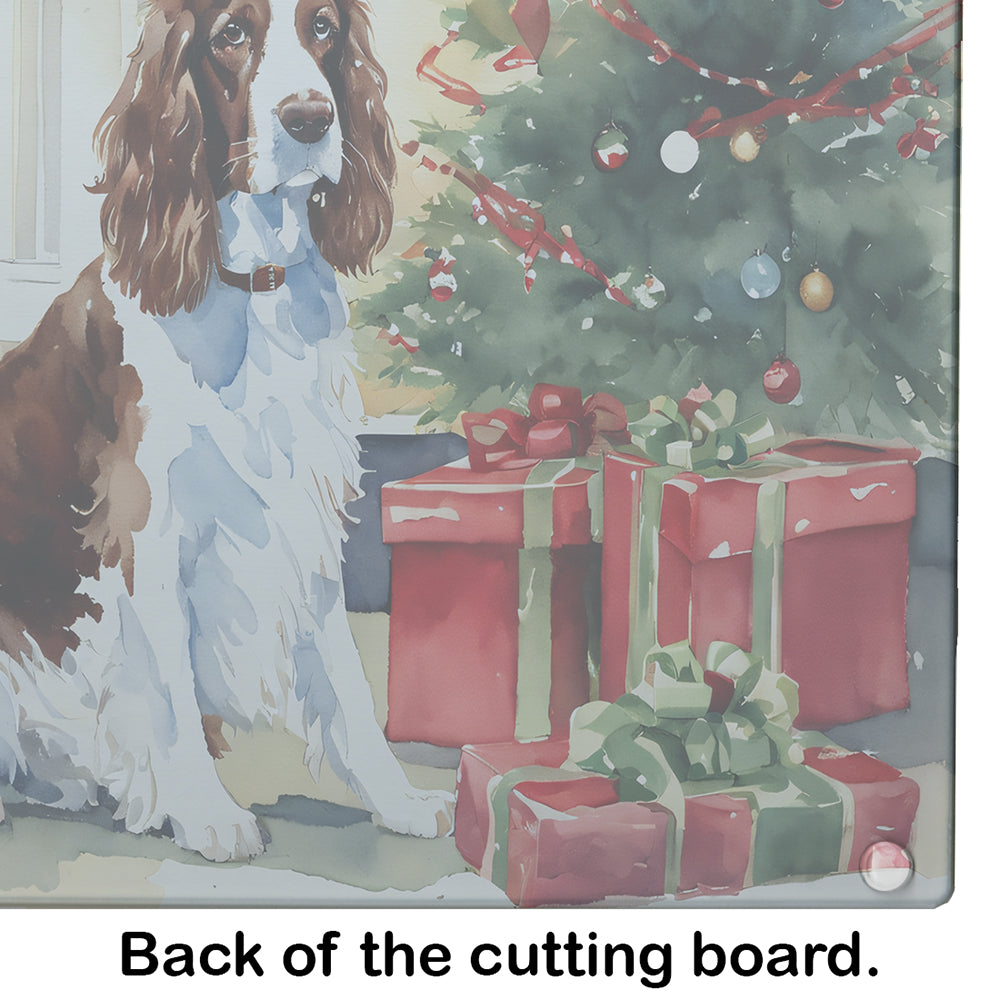 Welsh Springer Spaniel Cozy Christmas Glass Cutting Board