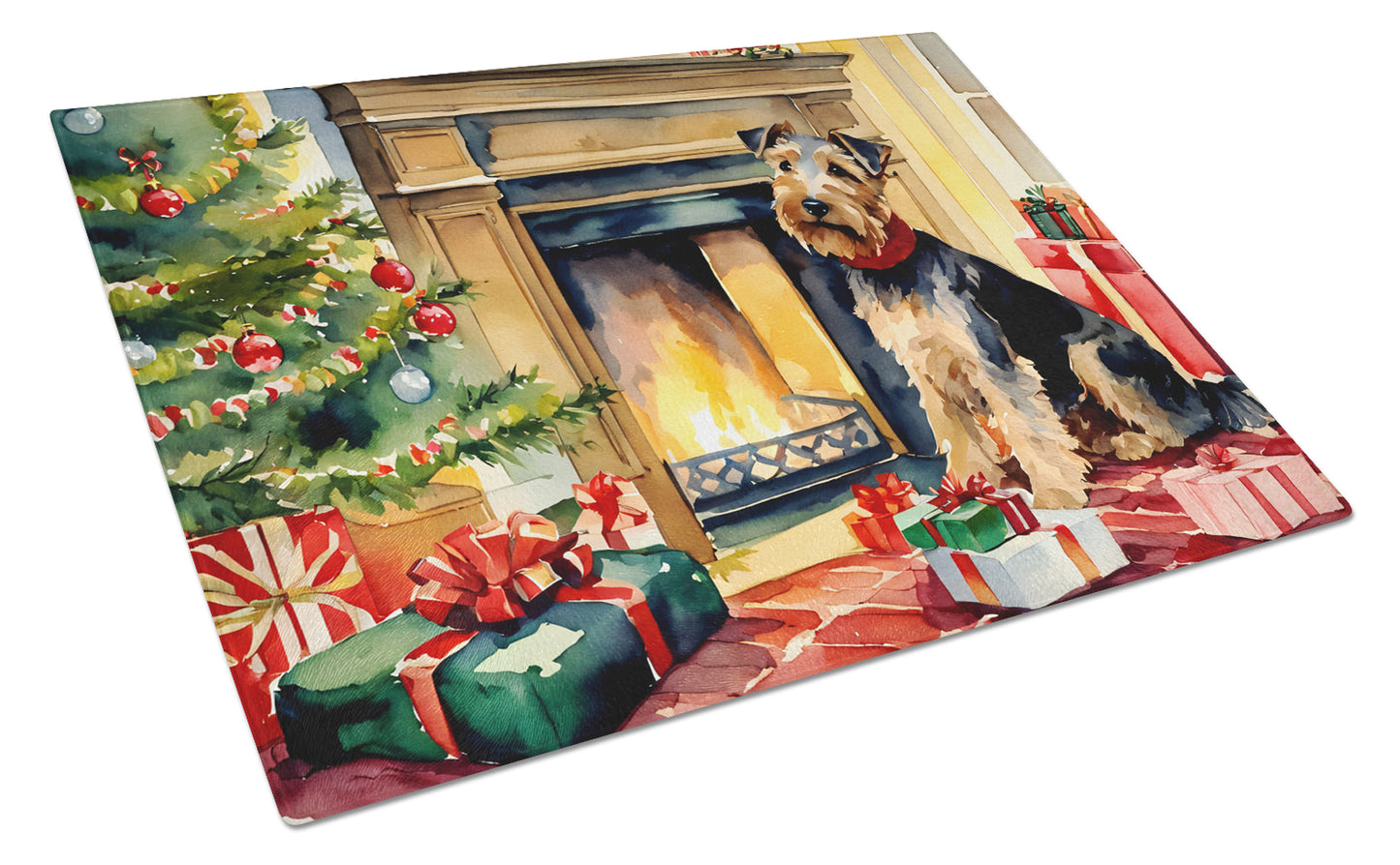 Buy this Welsh Terrier Cozy Christmas Glass Cutting Board