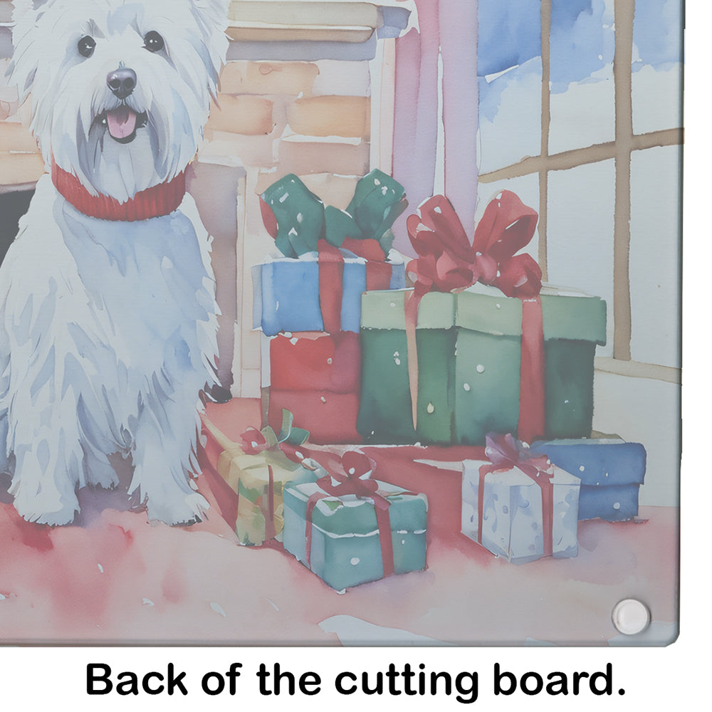 Westie Cozy Christmas Glass Cutting Board