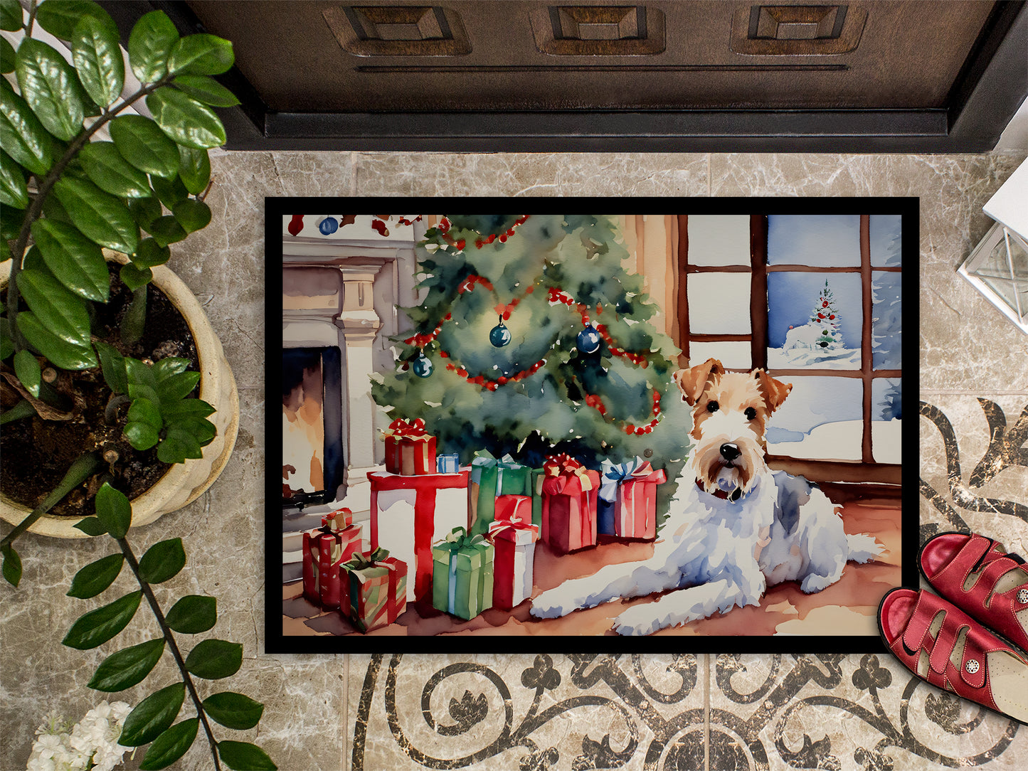 Fox Terrier Cozy Christmas Doormat