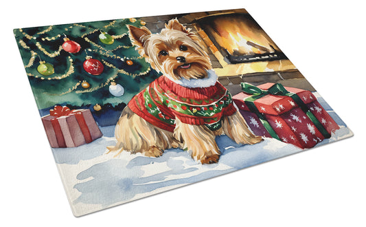 Buy this Yorkshire Terrier Cozy Christmas Glass Cutting Board