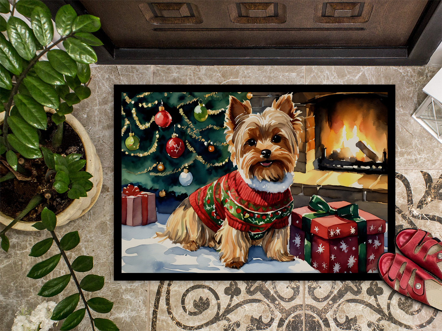 Yorkshire Terrier Cozy Christmas Doormat