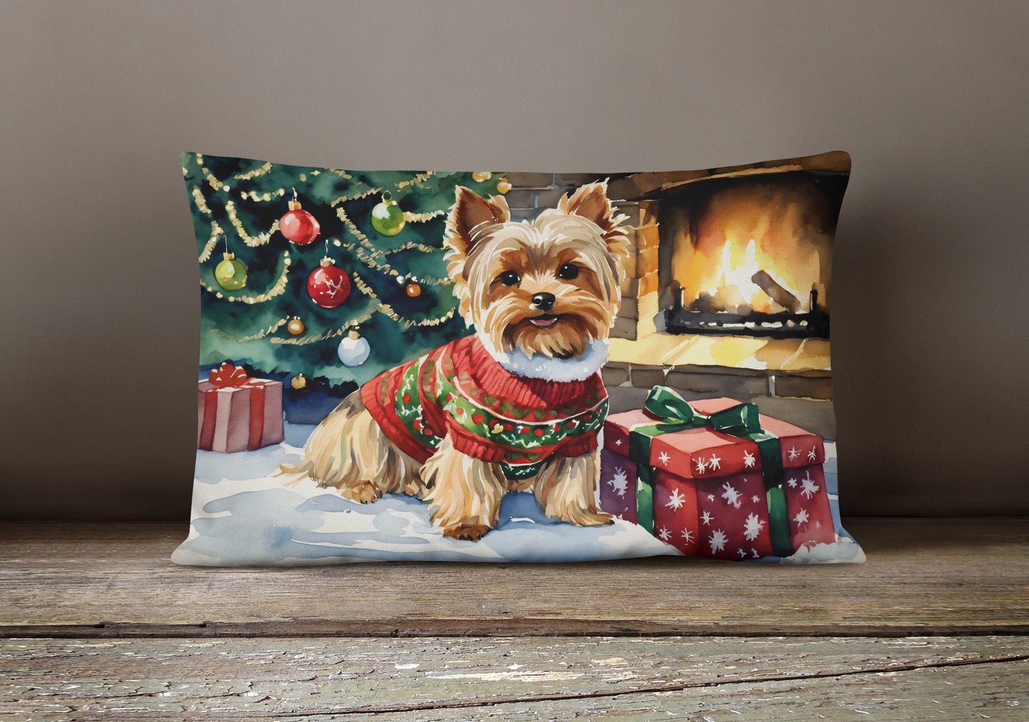 Yorkshire Terrier Cozy Christmas Throw Pillow