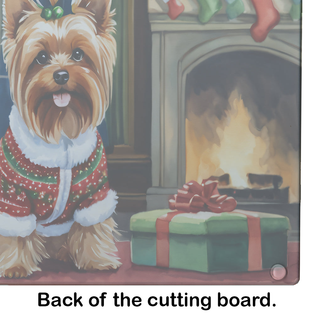 Yorkshire Terrier Cozy Christmas Glass Cutting Board