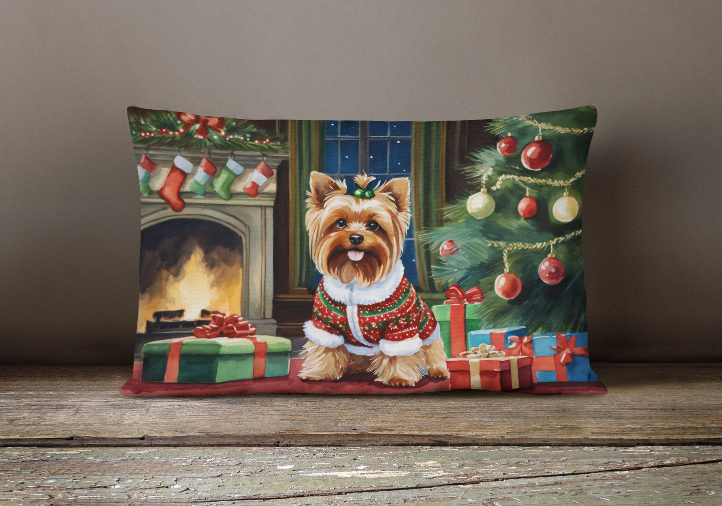 Yorkshire Terrier Cozy Christmas Throw Pillow