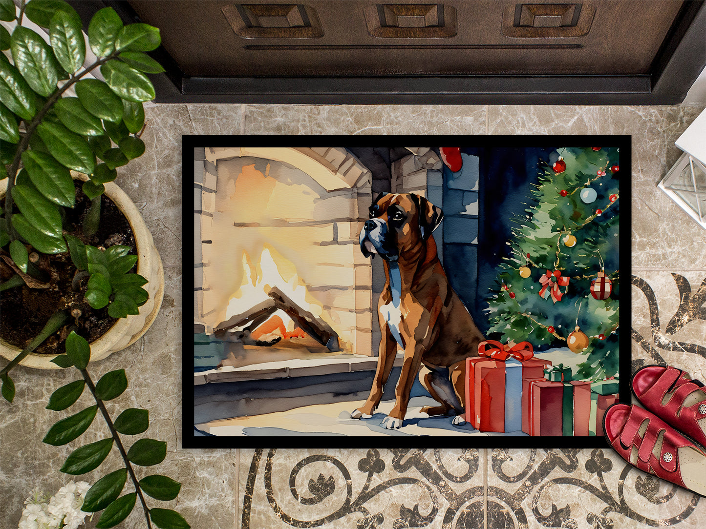 Boxer Cozy Christmas Doormat