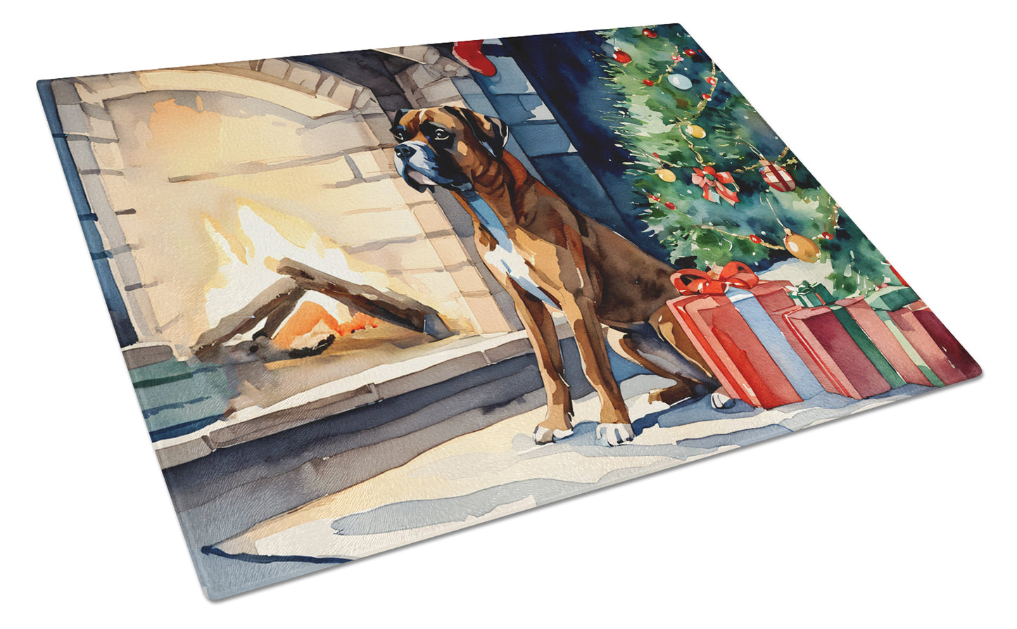 Buy this Boxer Cozy Christmas Glass Cutting Board