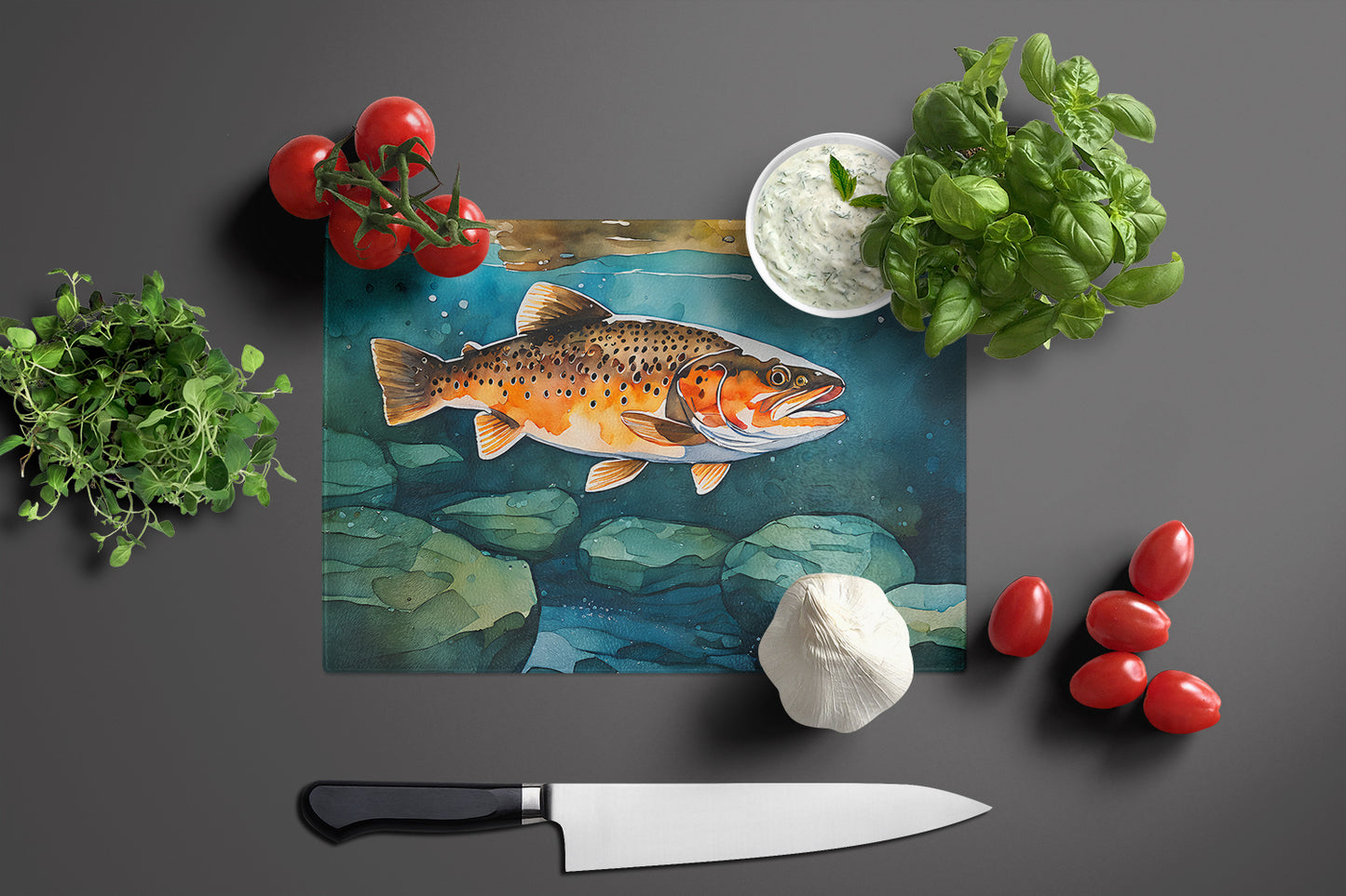 Brown Trout Glass Cutting Board