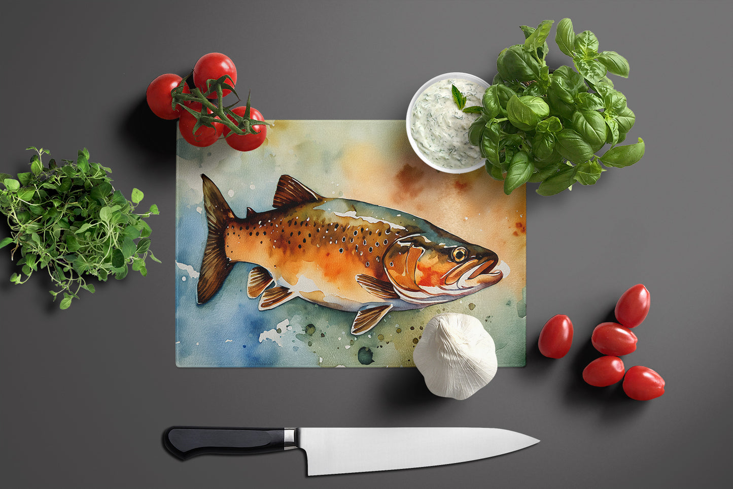 Brown Trout Glass Cutting Board