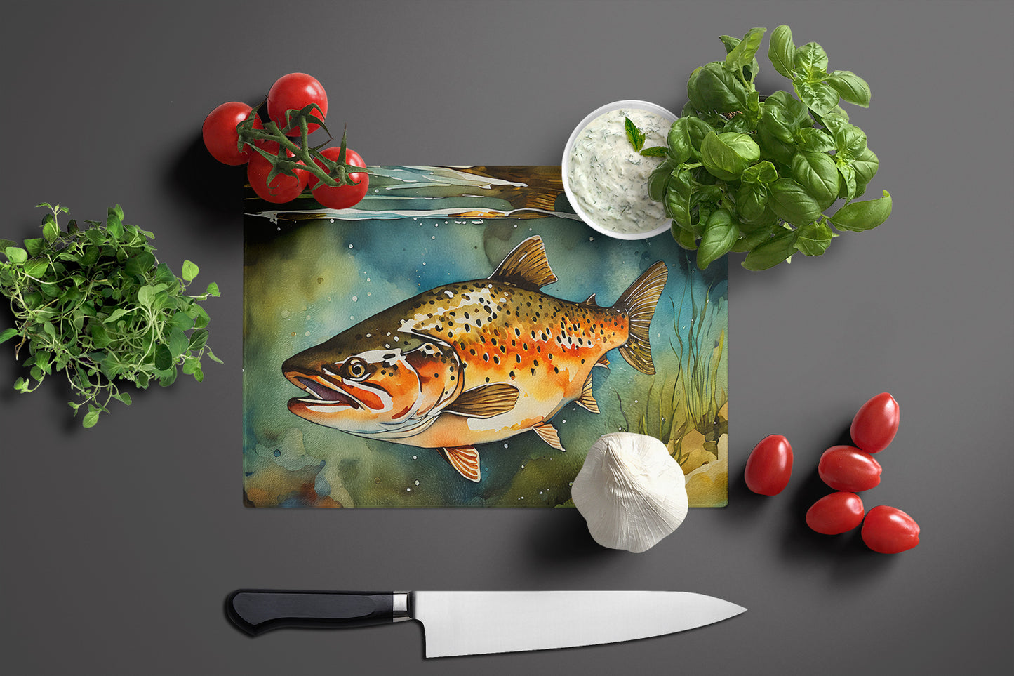 Brown Trout Glass Cutting Board