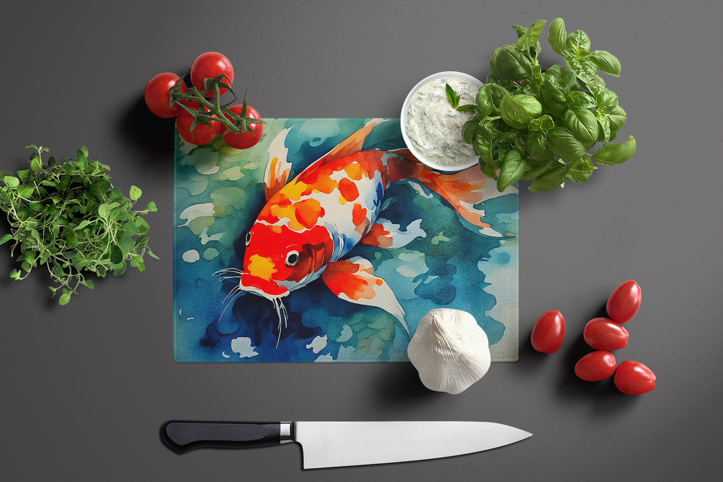 Koi Fish Glass Cutting Board