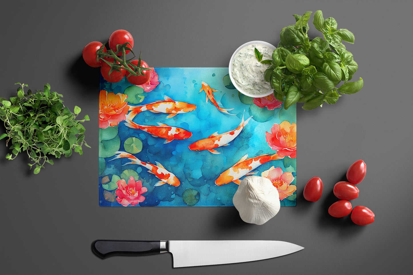 Koi Fish Glass Cutting Board